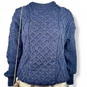 Navy Blue Irish Wool Cable Knit Sweater